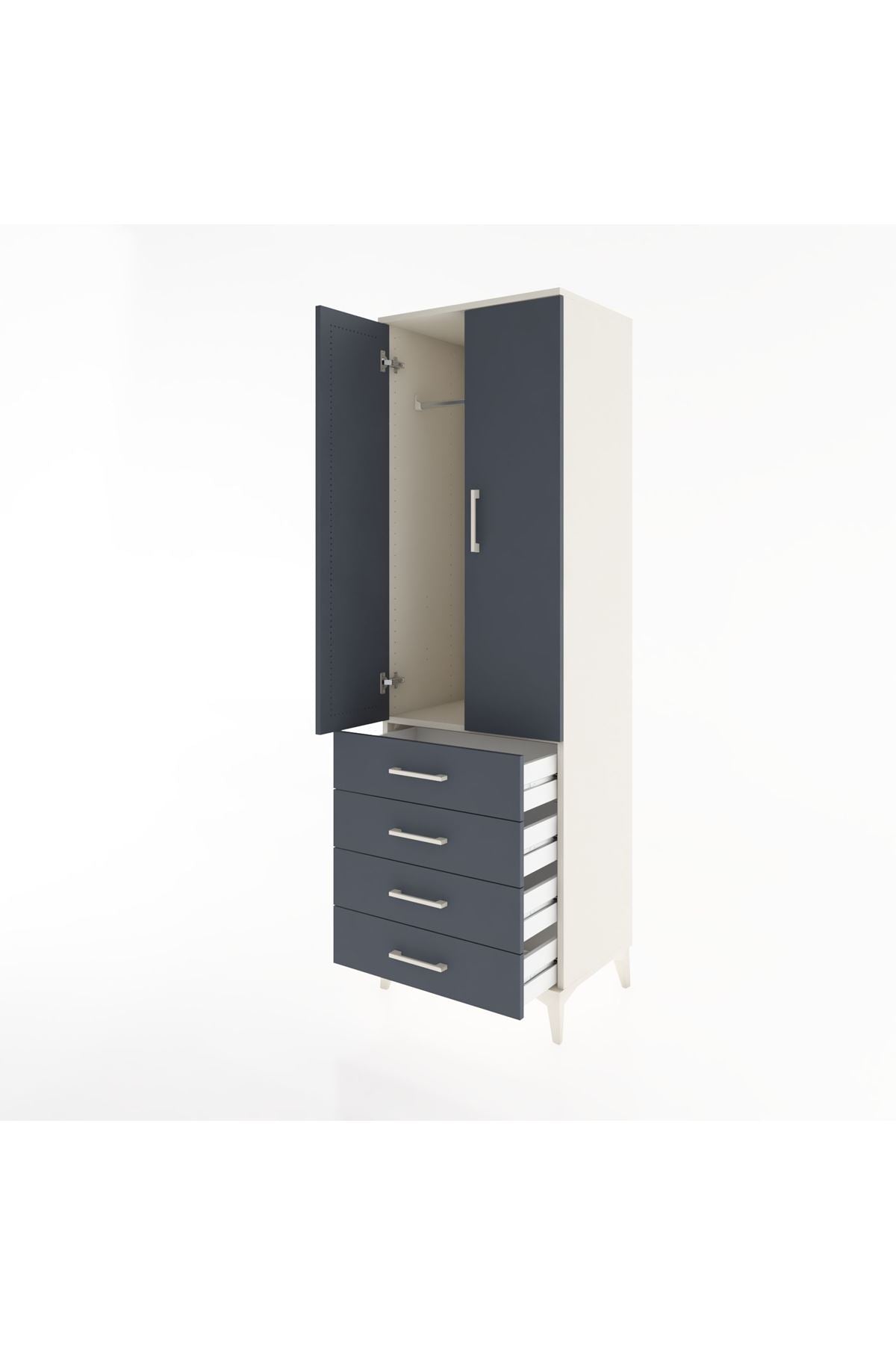 Hyperion Dolap Tek Raflı 4 Çekmeceli Tek Askılı 60x44x195 Aytaşı-Antrasit