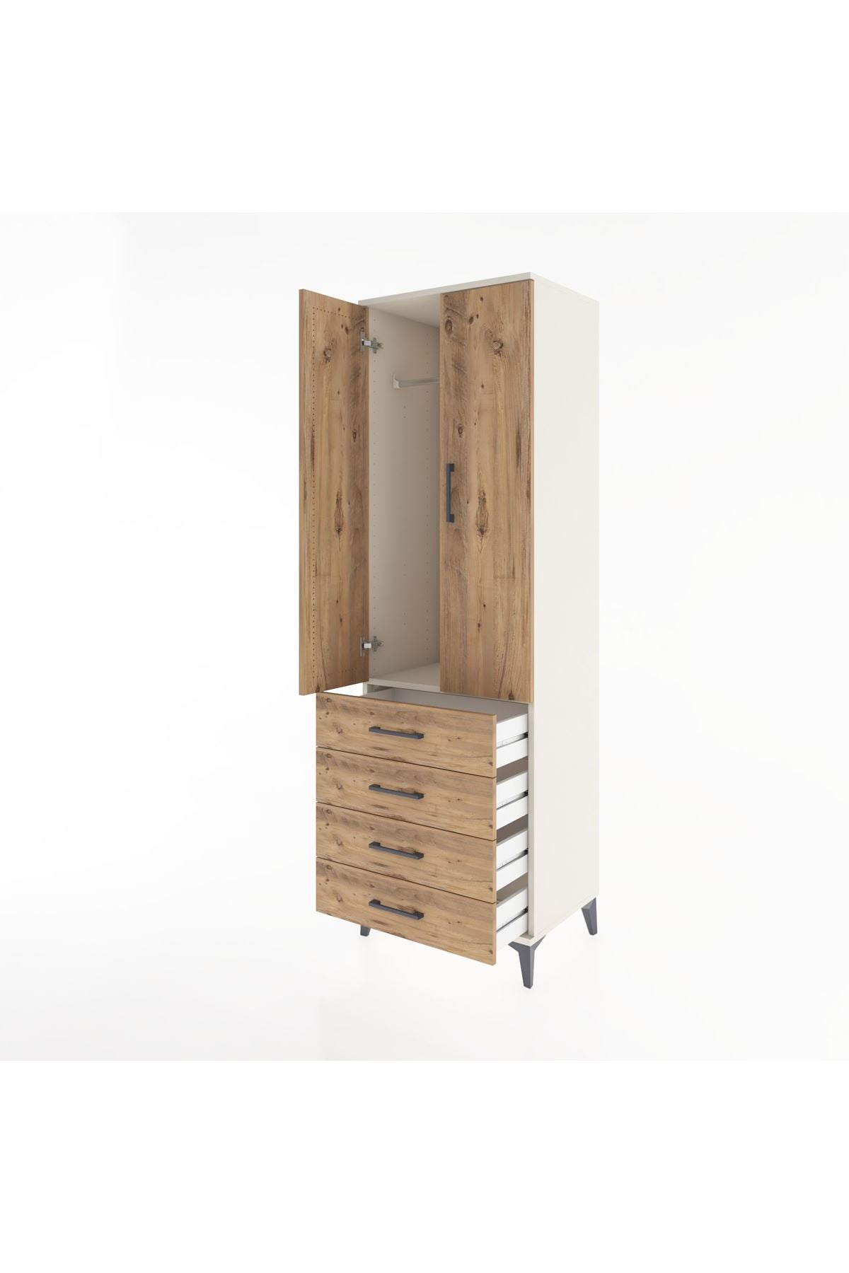 Hyperion Dolap Tek Raflı 4 Çekmeceli Tek Askılı 60x44x195 Aytaşı-Çam