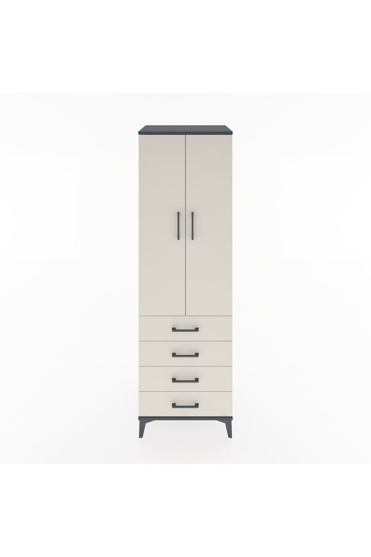 Hyperion Dolap Tek Raflı 4 Çekmeceli Tek Askılı 60x44x195 Antrasit-Aytaşı