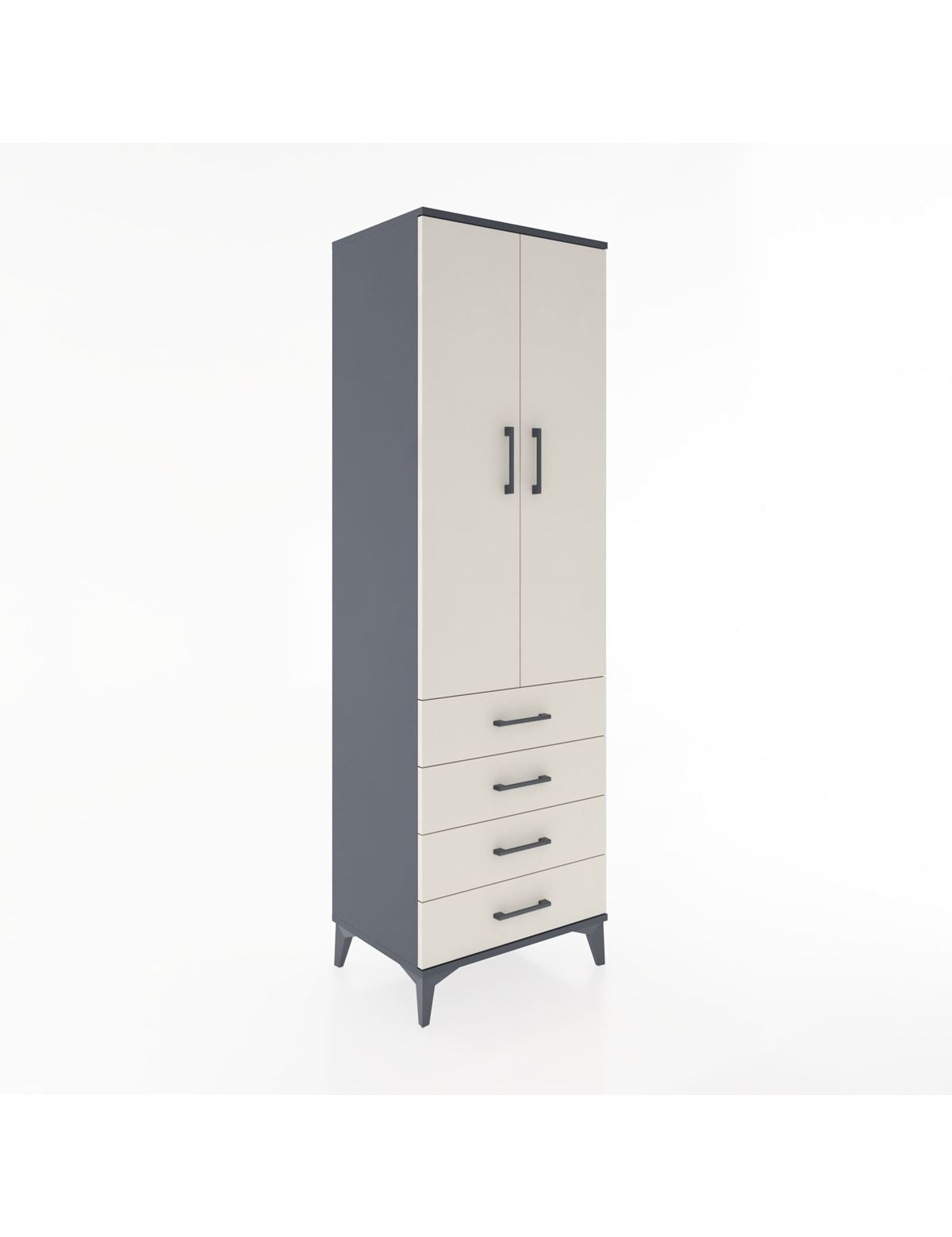 Hyperion Dolap Tek Raflı 4 Çekmeceli Tek Askılı 60x44x195 Antrasit-Aytaşı