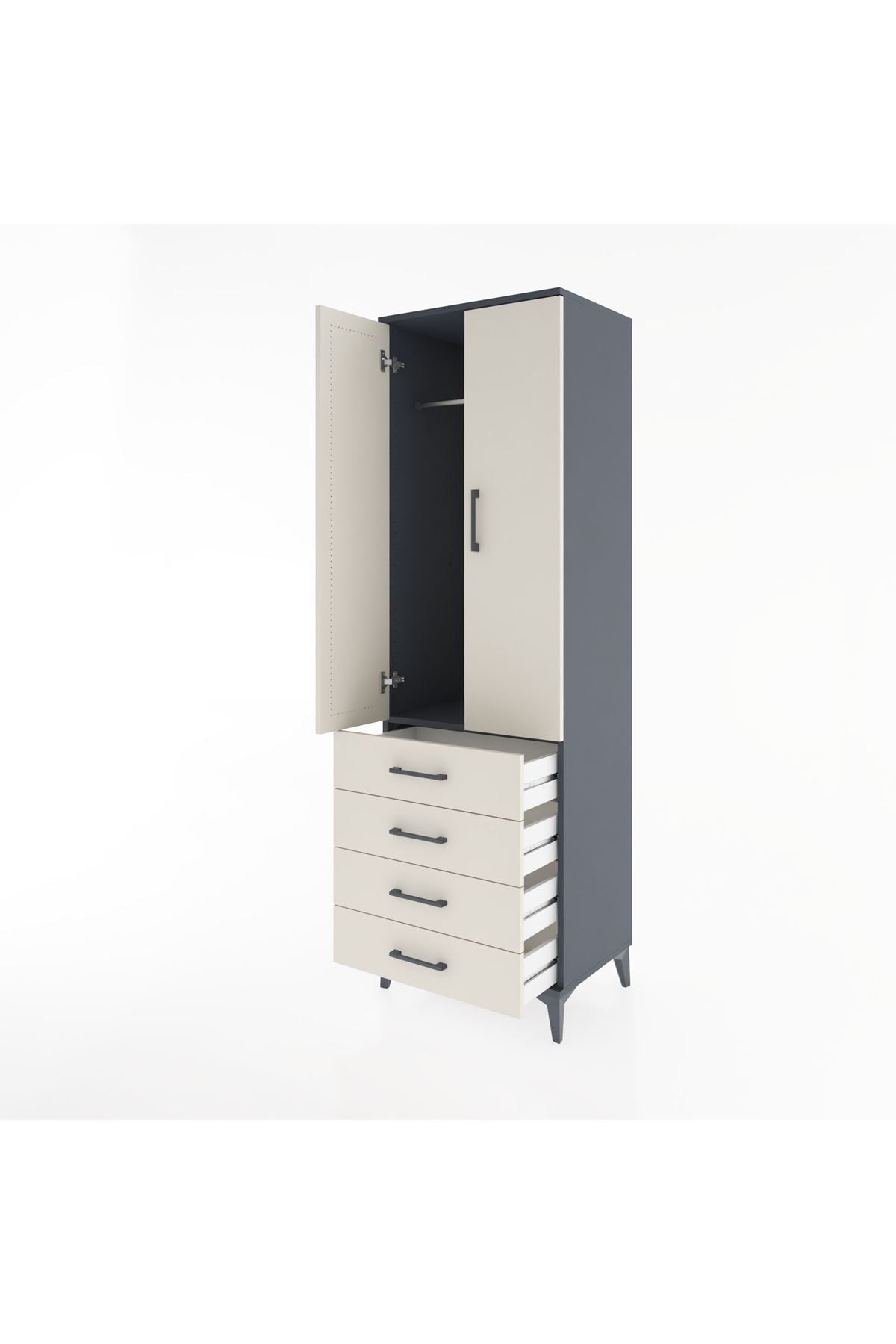 Hyperion Dolap Tek Raflı 4 Çekmeceli Tek Askılı 60x44x195 Antrasit-Aytaşı