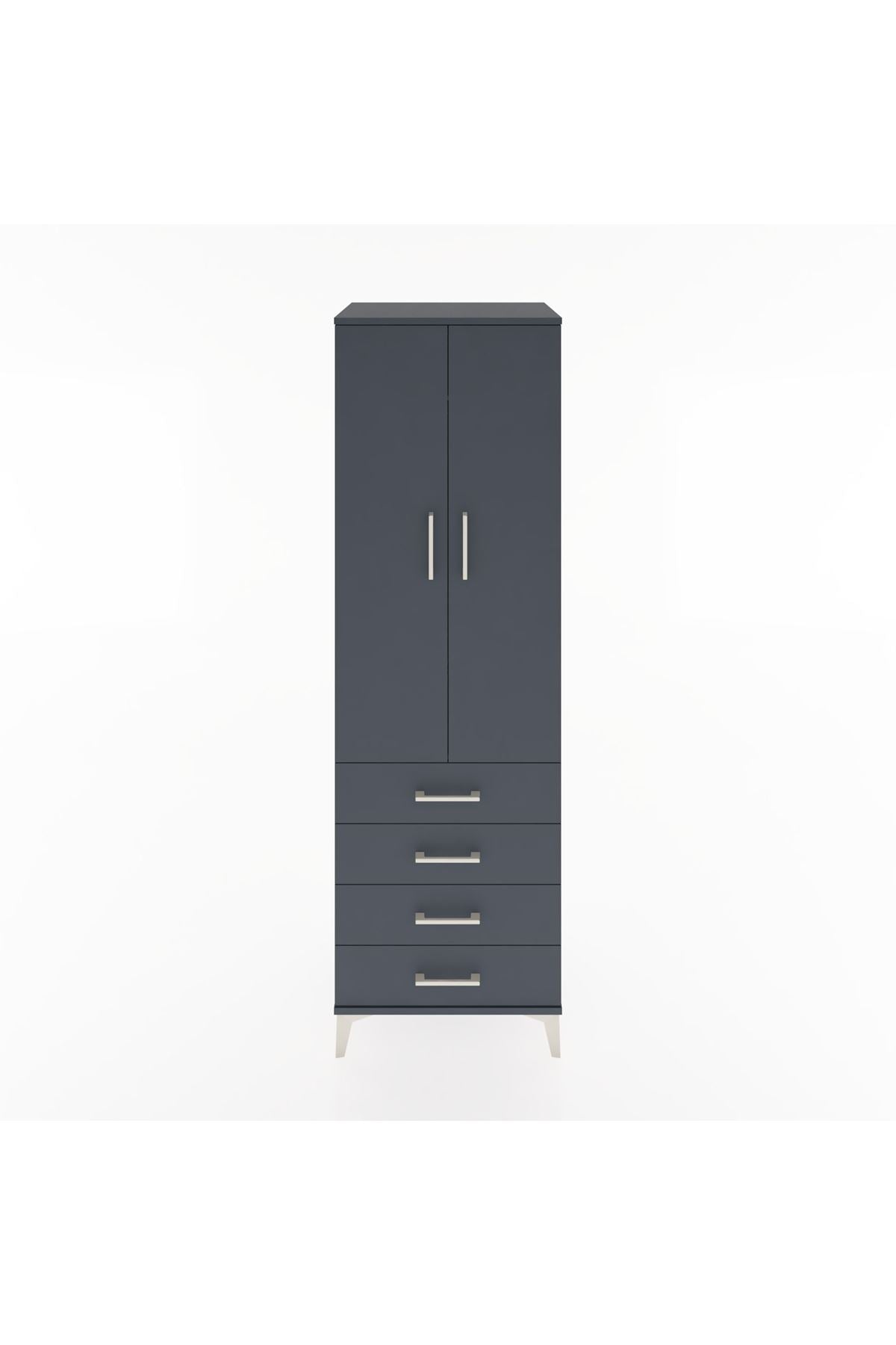 Hyperion Dolap Tek Raflı 4 Çekmeceli Tek Askılı 60x44x195 Antrasit-Antrasit