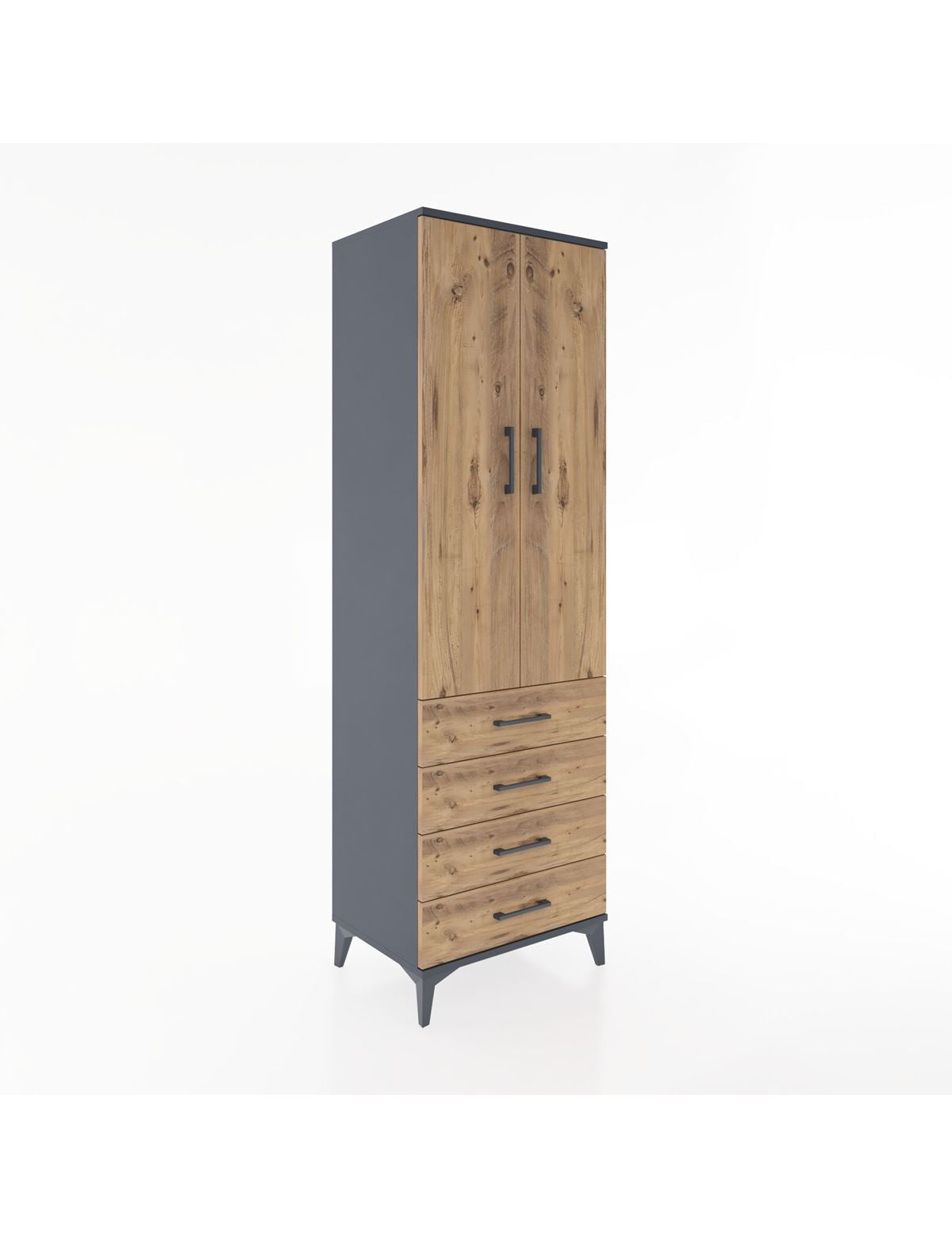 Hyperion Dolap Tek Raflı 4 Çekmeceli Tek Askılı 60x44x195 Antrasit-Çam