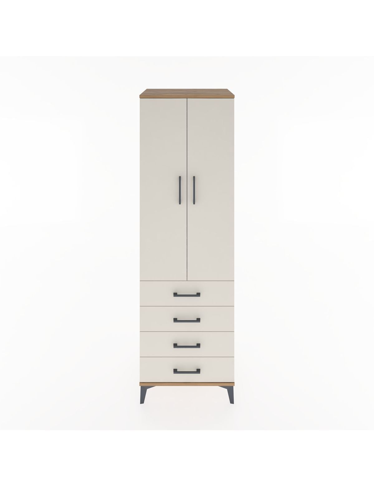 Hyperion Dolap Tek Raflı 4 Çekmeceli Tek Askılı 60x44x195 Çam-Aytaşı