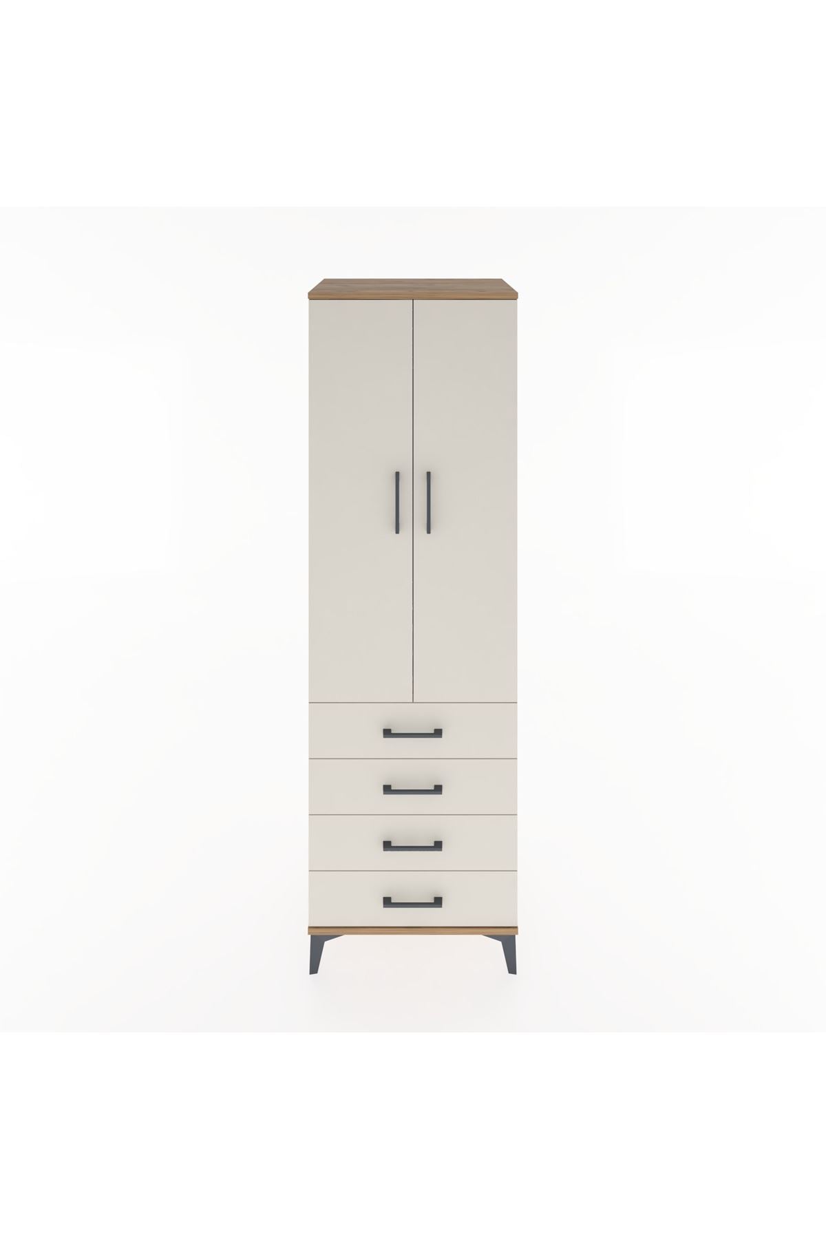 Hyperion Dolap Tek Raflı 4 Çekmeceli Tek Askılı 60x44x195 Çam-Aytaşı