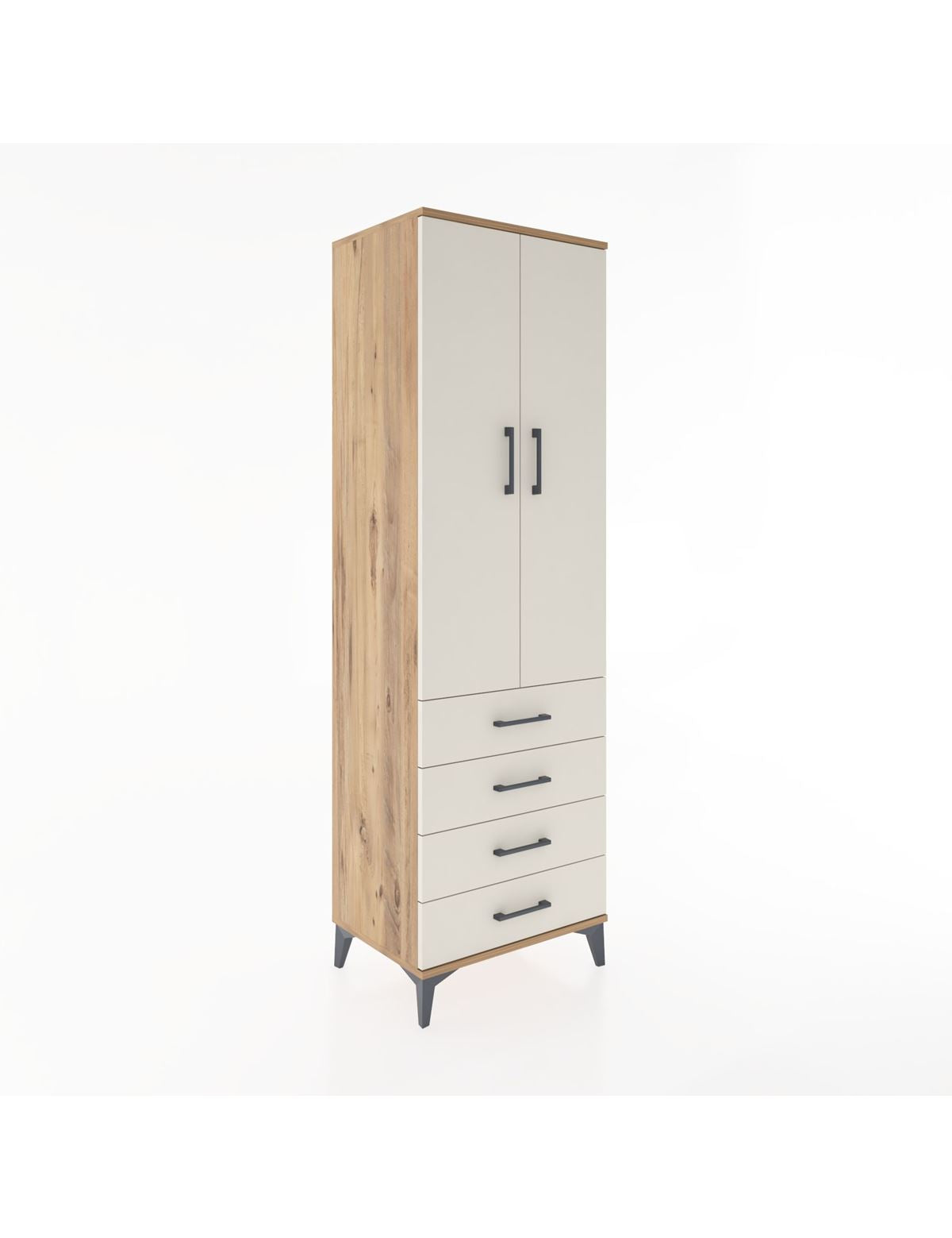 Hyperion Dolap Tek Raflı 4 Çekmeceli Tek Askılı 60x44x195 Çam-Aytaşı