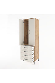 Hyperion Dolap Tek Raflı 4 Çekmeceli Tek Askılı 60x44x195 Çam-Aytaşı