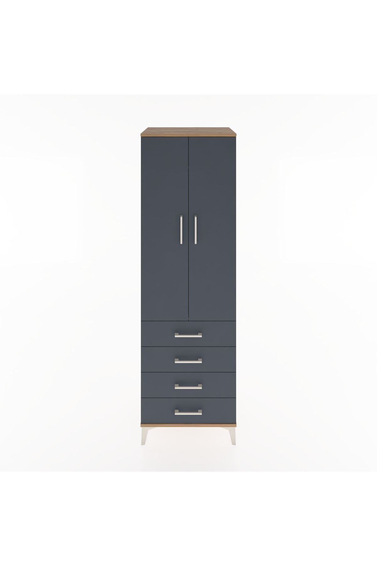 Hyperion Dolap Tek Raflı 4 Çekmeceli Tek Askılı 60x44x195 Çam-Antrasit