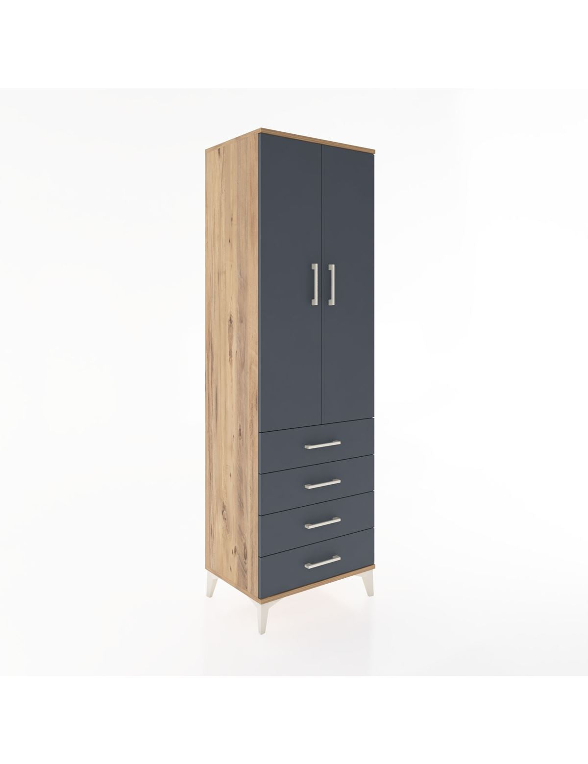 Hyperion Dolap Tek Raflı 4 Çekmeceli Tek Askılı 60x44x195 Çam-Antrasit