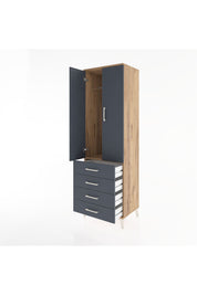 Hyperion Dolap Tek Raflı 4 Çekmeceli Tek Askılı 60x44x195 Çam-Antrasit