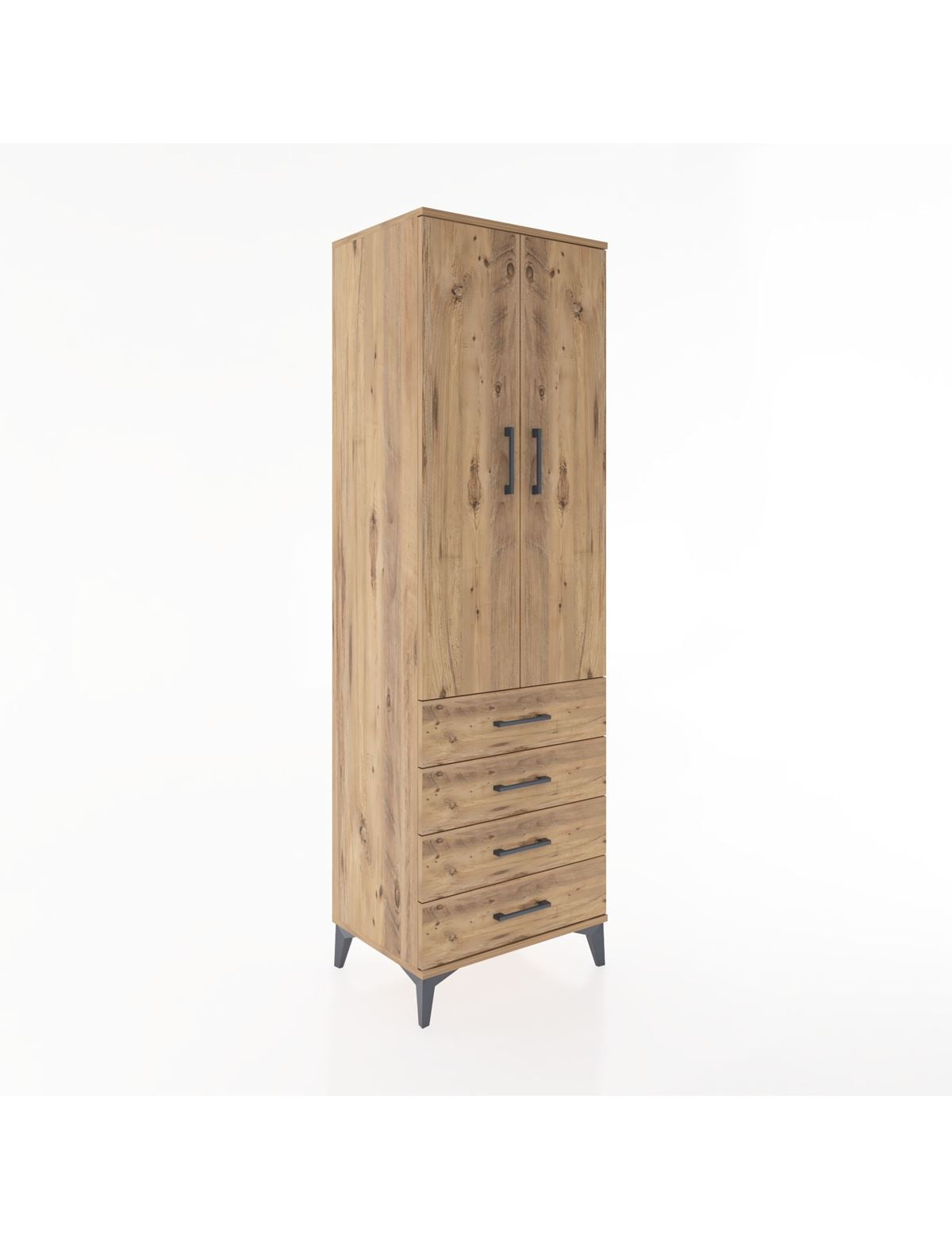 Hyperion Dolap Tek Raflı 4 Çekmeceli Tek Askılı 60x44x195 Çam-Çam