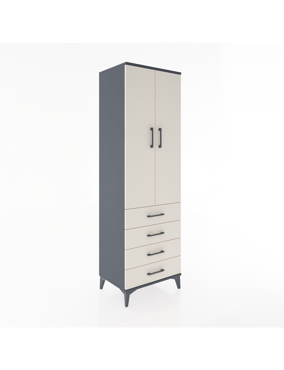 Hyperion Dolap 3 Raflı 4 Çekmeceli 2 Kapaklı 60x44x195 Antrasit-Aytaşı