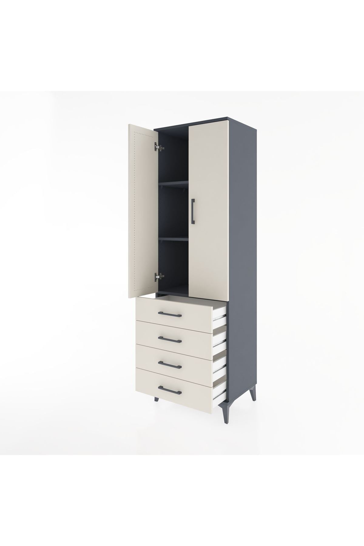 Hyperion Dolap 3 Raflı 4 Çekmeceli 2 Kapaklı 60x44x195 Antrasit-Aytaşı