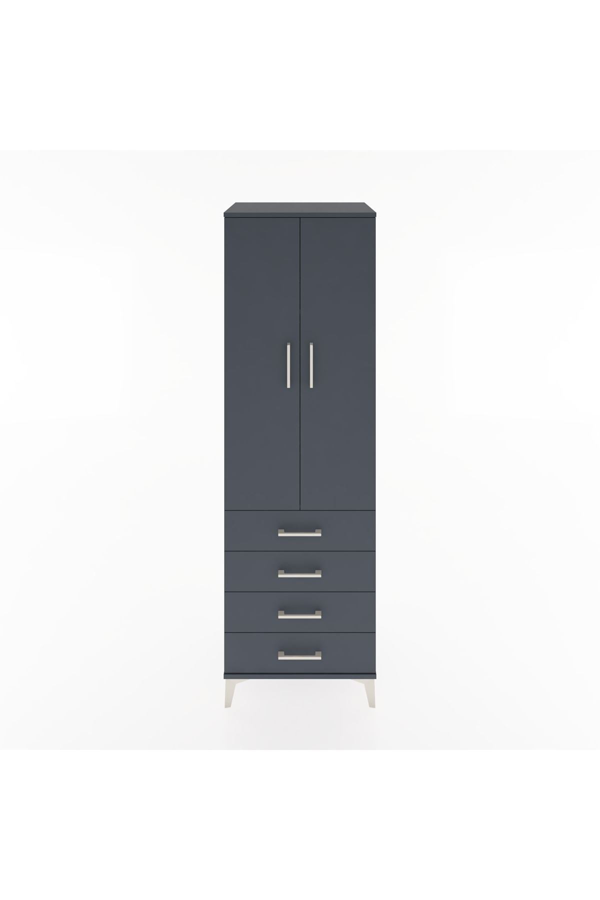 Hyperion Dolap 3 Raflı 4 Çekmeceli 2 Kapaklı 60x44x195 Antrasit-Antrasit