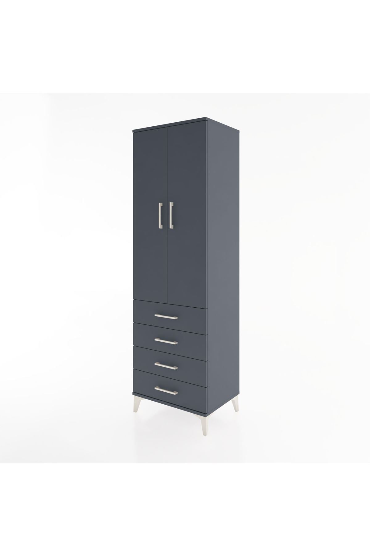 Hyperion Dolap 3 Raflı 4 Çekmeceli 2 Kapaklı 60x44x195 Antrasit-Antrasit