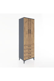 Hyperion Dolap 3 Raflı 4 Çekmeceli 2 Kapaklı 60x44x195 Antrasit-Çam