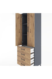 Hyperion Dolap 3 Raflı 4 Çekmeceli 2 Kapaklı 60x44x195 Antrasit-Çam