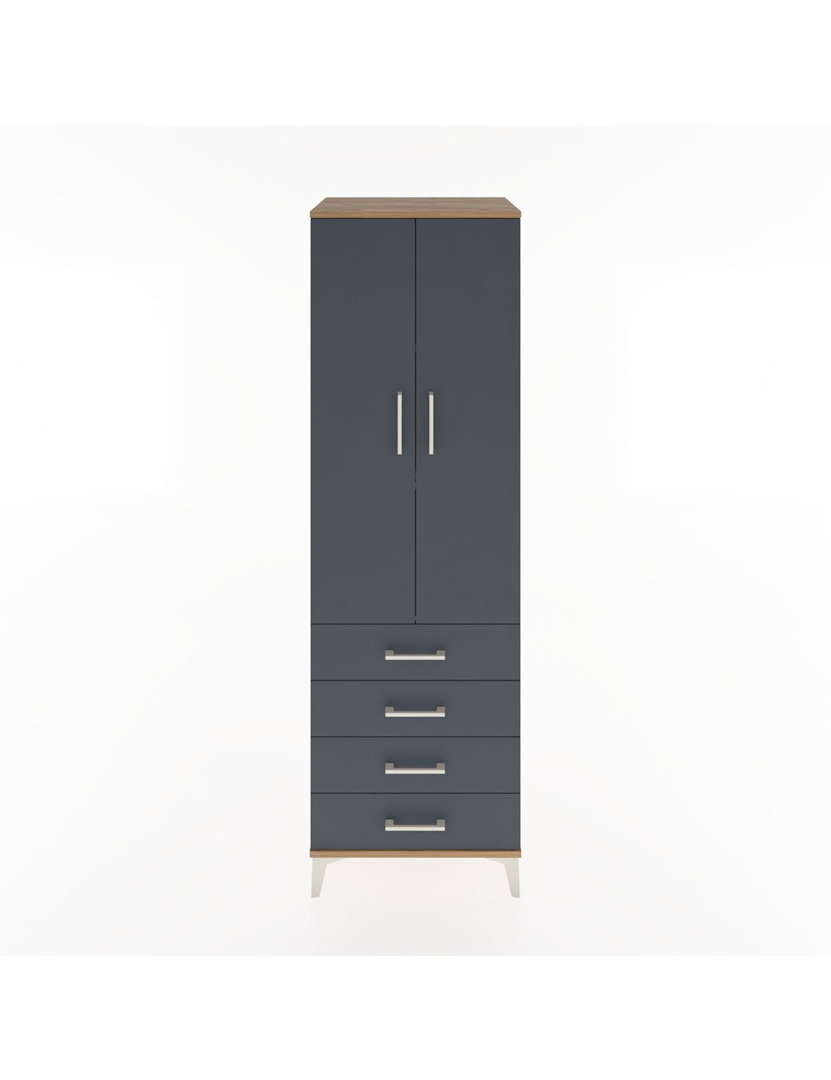 Hyperion Dolap 3 Raflı 4 Çekmeceli 2 Kapaklı 60x44x195 Çam-Antrasit