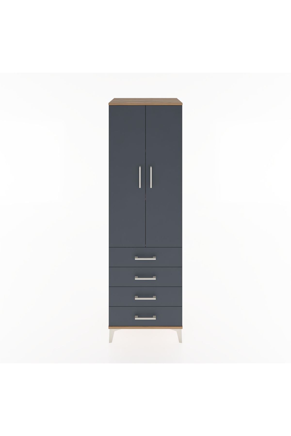 Hyperion Dolap 3 Raflı 4 Çekmeceli 2 Kapaklı 60x44x195 Çam-Antrasit