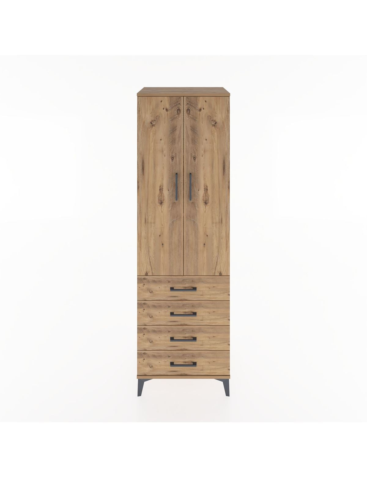 Hyperion Dolap 3 Raflı 4 Çekmeceli 2 Kapaklı 60x44x195 Çam-Çam