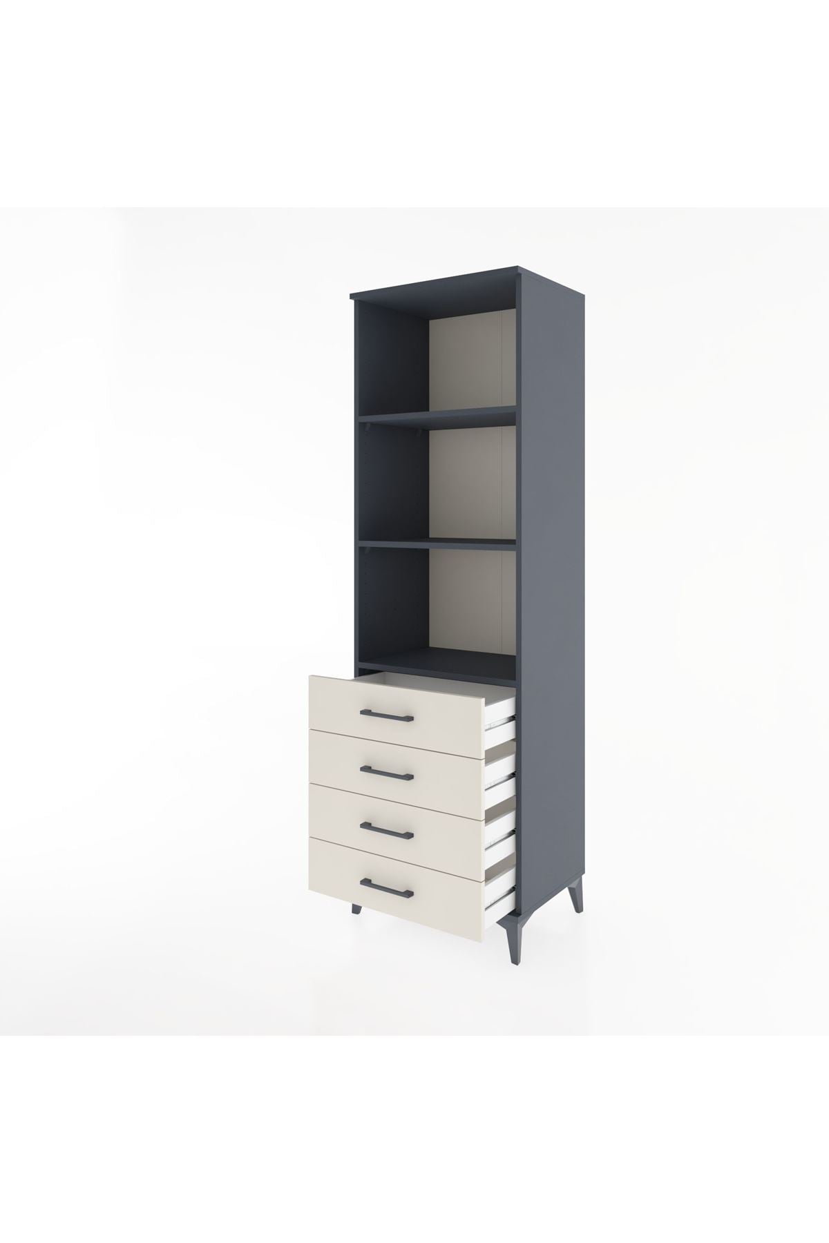 Hyperion Dolap 3 Raflı 4 Çekmeceli 60x44x195 Antrasit-Aytaşı