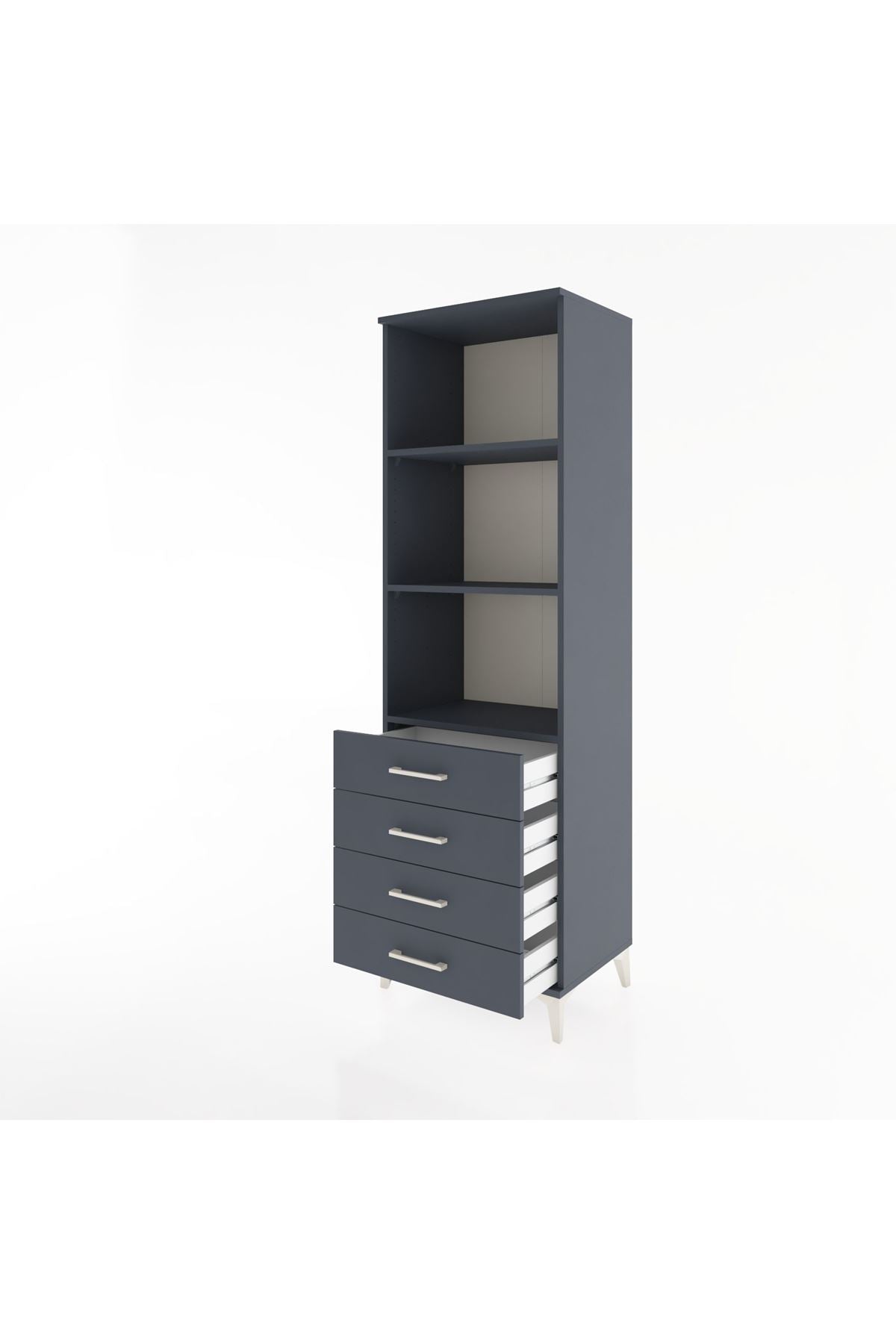 Hyperion Dolap 3 Raflı 4 Çekmeceli 60x44x195 Antrasit-Antrasit