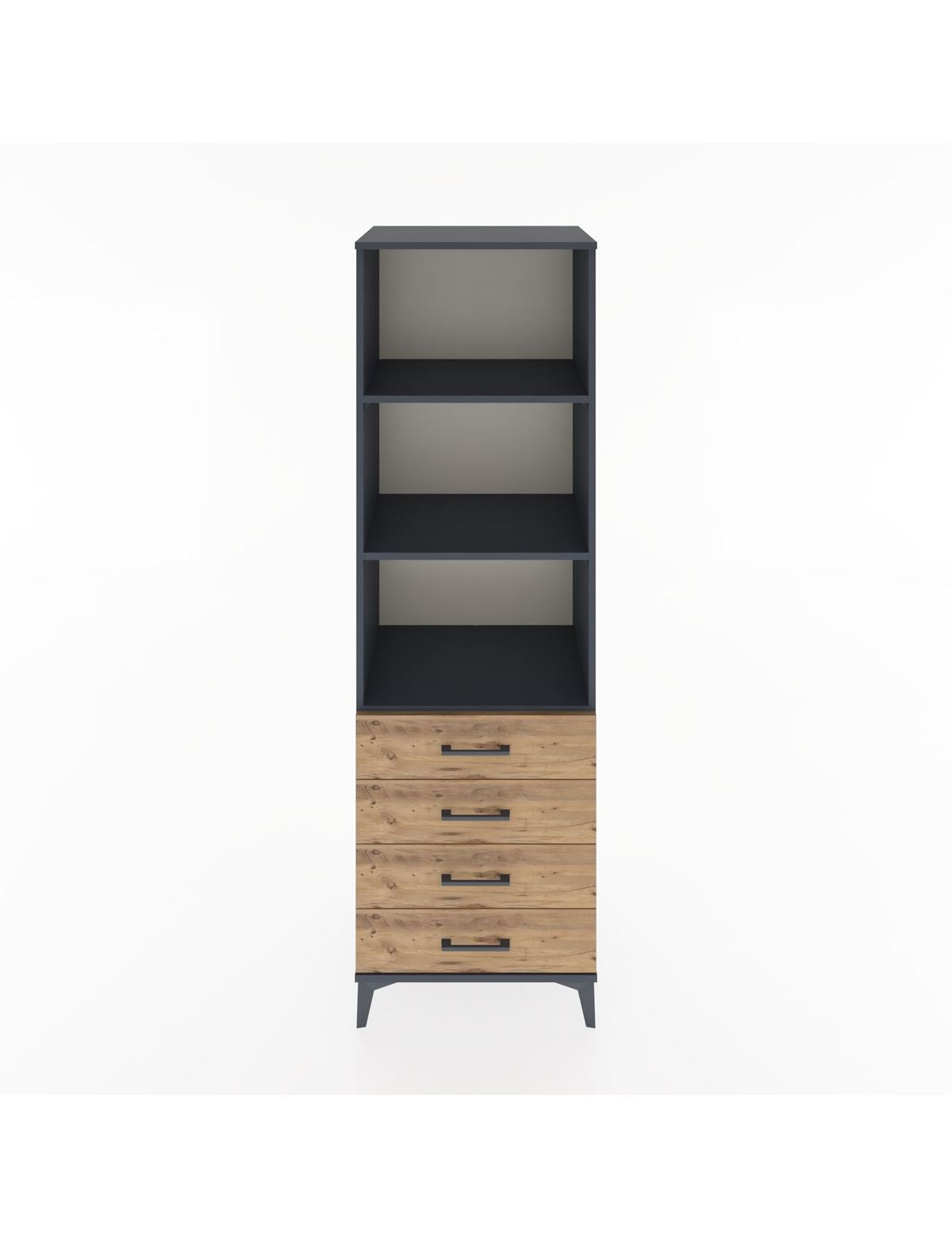 Hyperion Dolap 3 Raflı 4 Çekmeceli 60x44x195 Antrasit-Çam