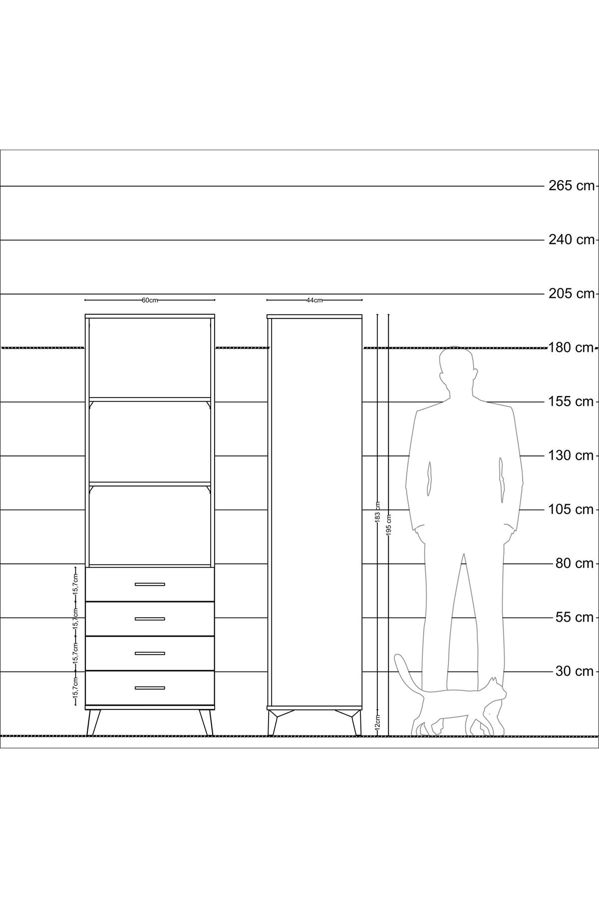 Hyperion Dolap 3 Raflı 4 Çekmeceli 60x44x195 Antrasit-Antrasit