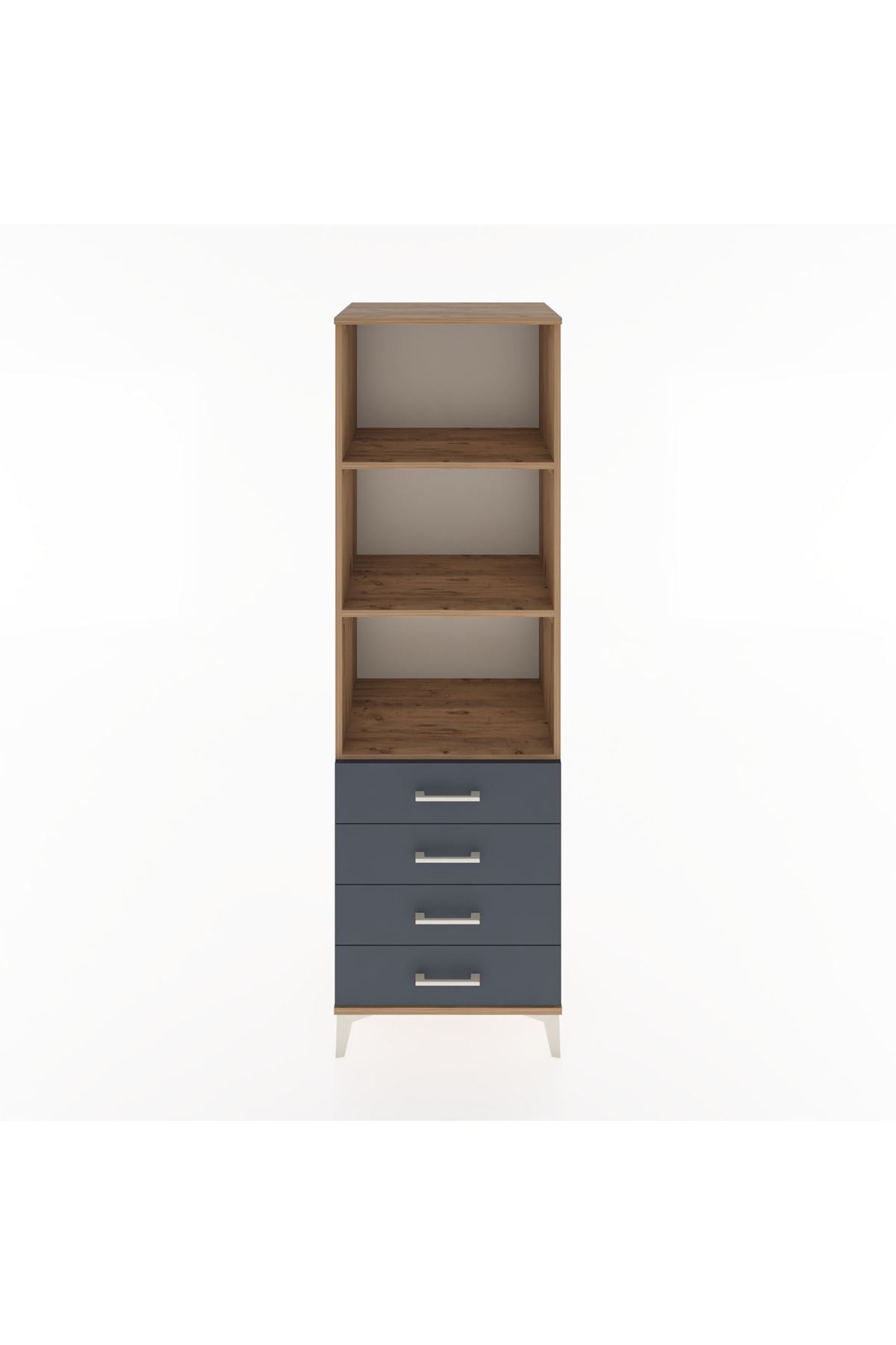 Hyperion Dolap 3 Raflı 4 Çekmeceli 60x44x195 Çam-Antrasit