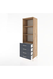 Hyperion Dolap 3 Raflı 4 Çekmeceli 60x44x195 Çam-Antrasit