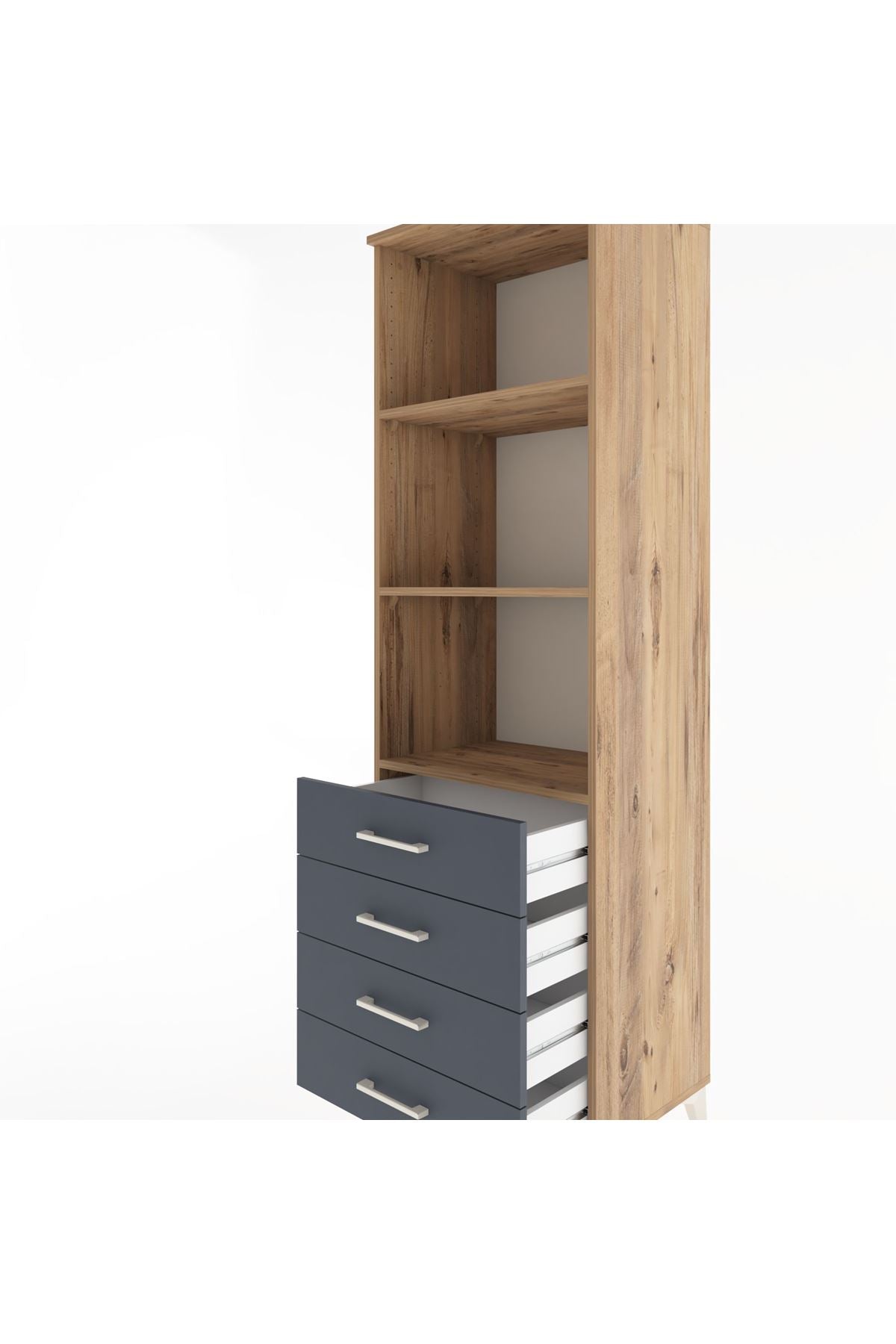 Hyperion Dolap 3 Raflı 4 Çekmeceli 60x44x195 Çam-Antrasit