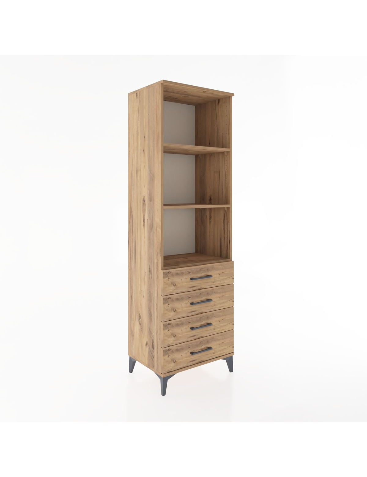 Hyperion Dolap 3 Raflı 4 Çekmeceli 60x44x195 Çam-Çam