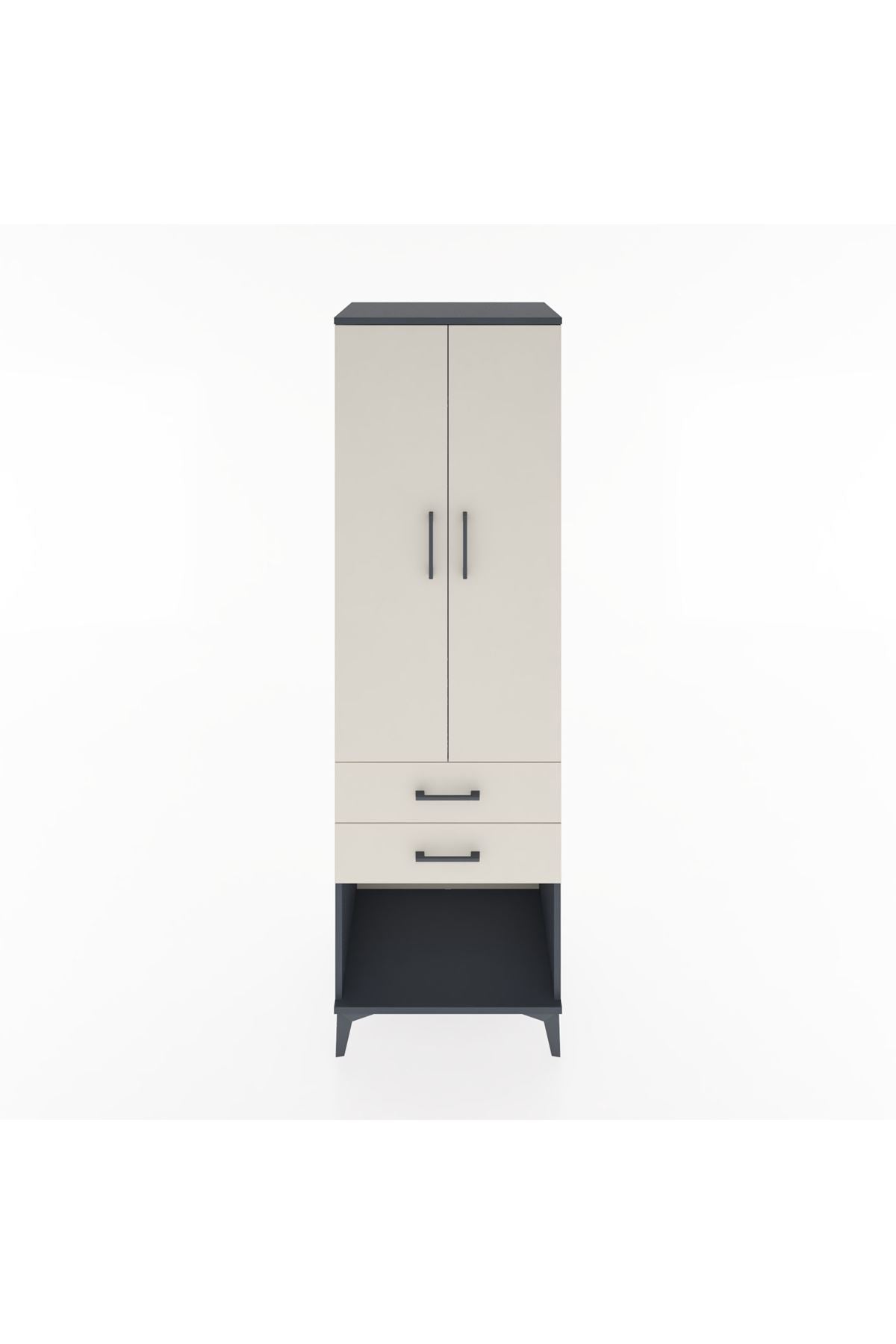 Hyperion Dolap Tek Raflı 2 Çekmeceli Tek Askılı 60x44x195 Antrasit-Aytaşı