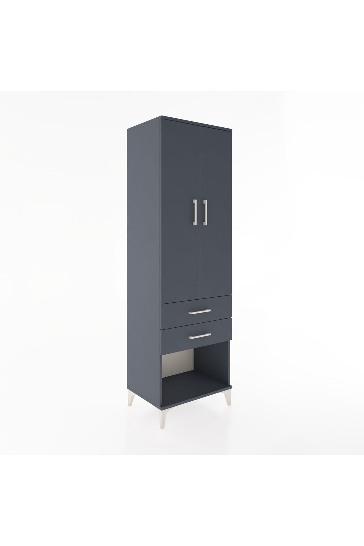 Hyperion Dolap Tek Raflı 2 Çekmeceli Tek Askılı 60x44x195 Antrasit-Antrasit