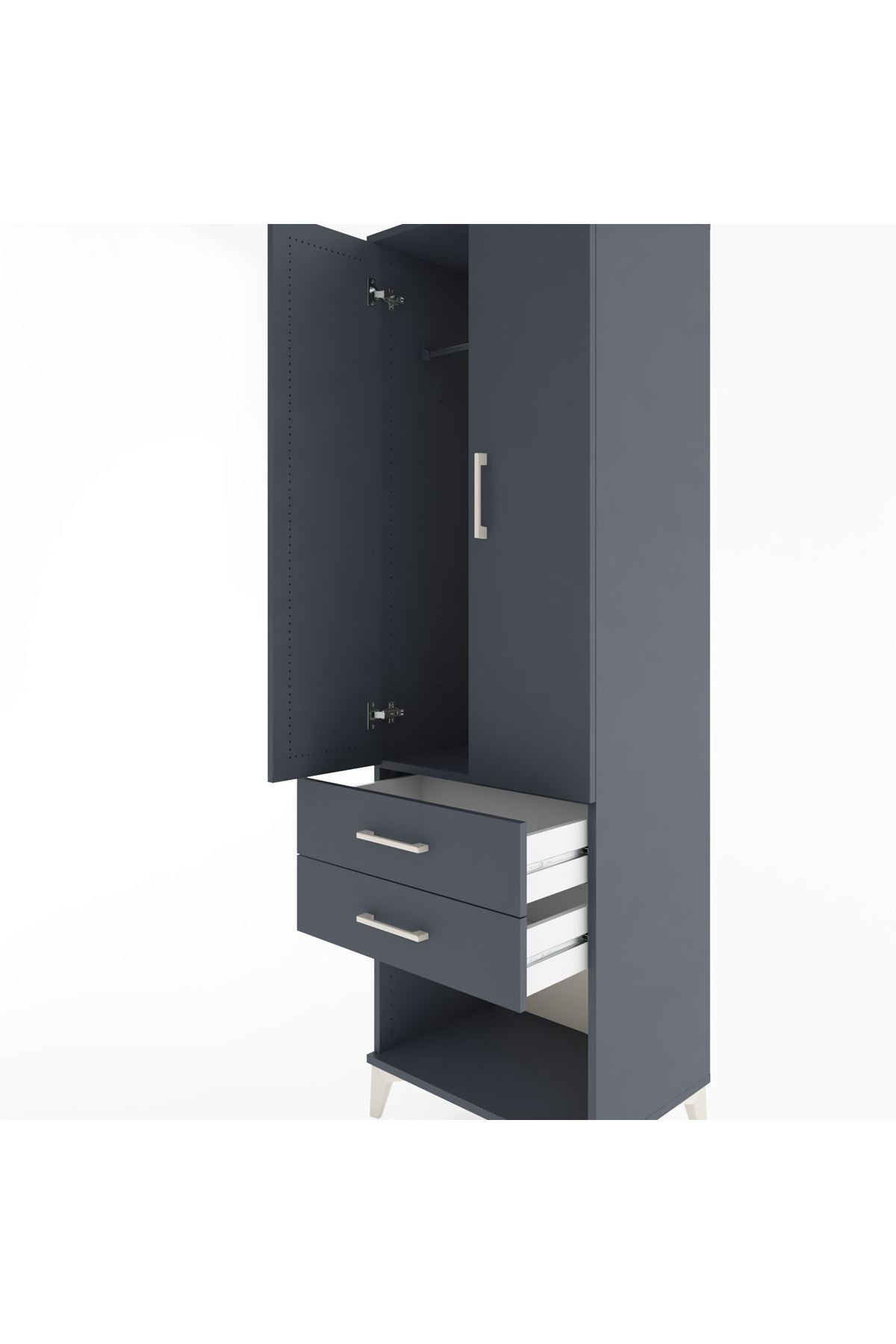 Hyperion Dolap Tek Raflı 2 Çekmeceli Tek Askılı 60x44x195 Antrasit-Antrasit