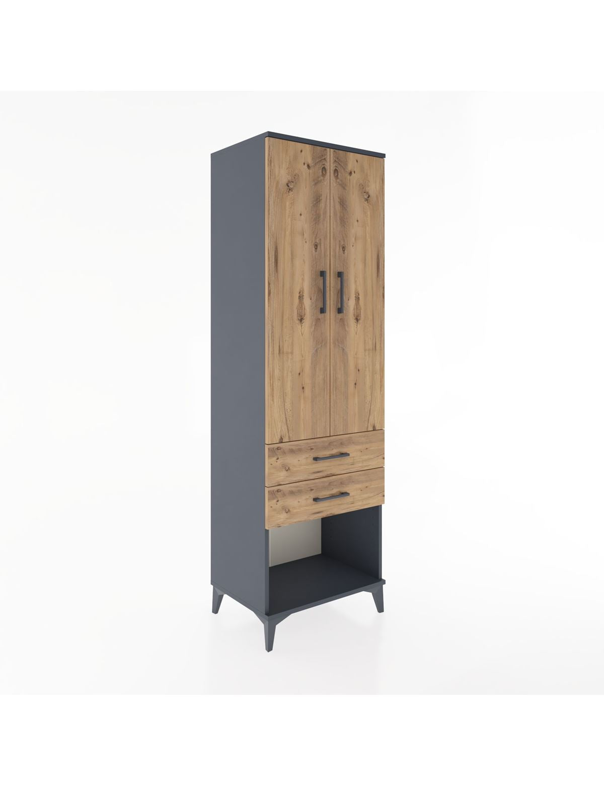 Hyperion Dolap Tek Raflı 2 Çekmeceli Tek Askılı 60x44x195 Antrasit-Çam