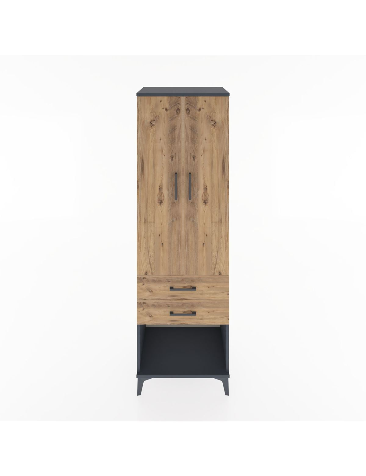 Hyperion Dolap Tek Raflı 2 Çekmeceli Tek Askılı 60x44x195 Antrasit-Çam