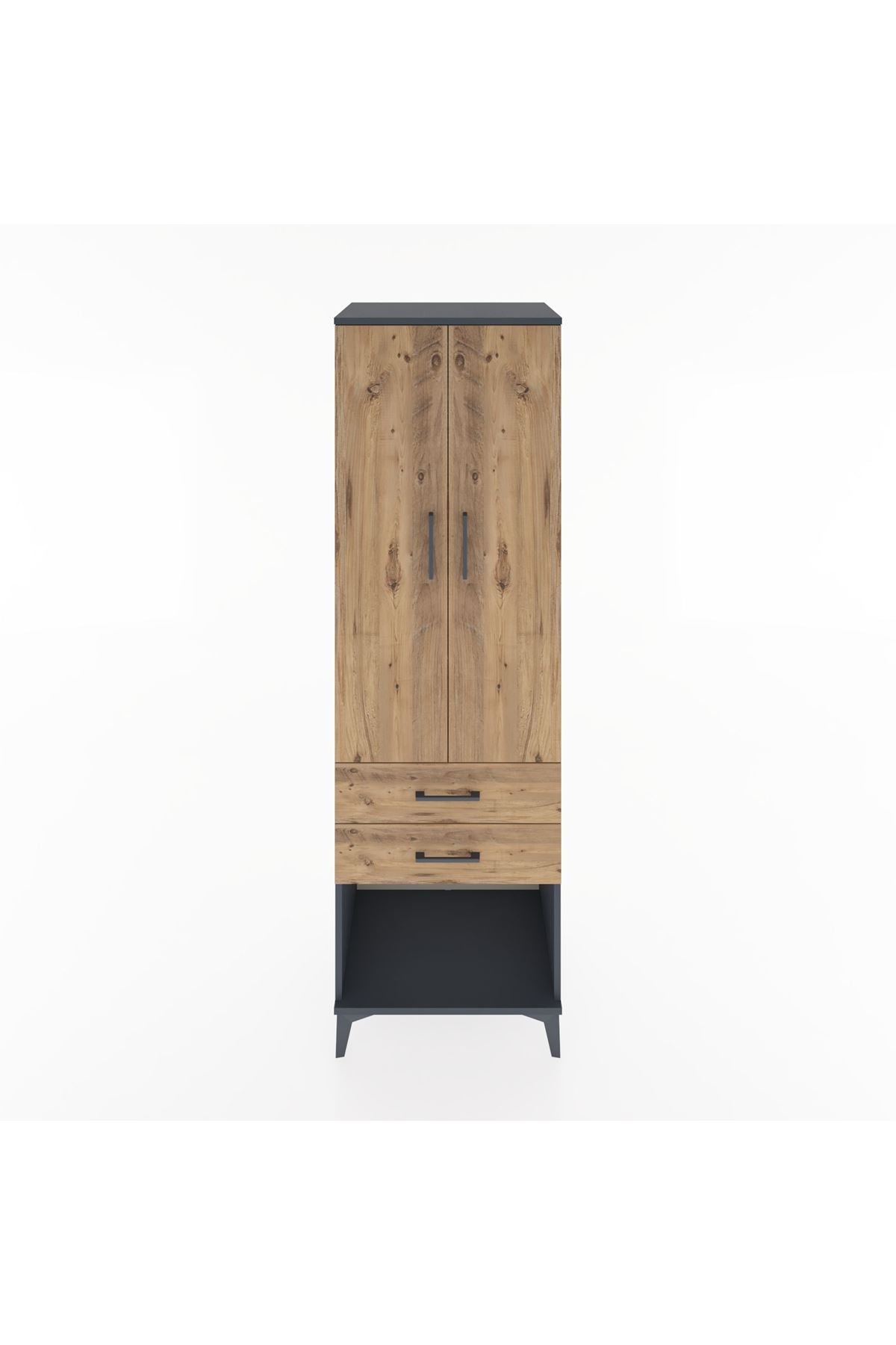 Hyperion Dolap Tek Raflı 2 Çekmeceli Tek Askılı 60x44x195 Antrasit-Çam