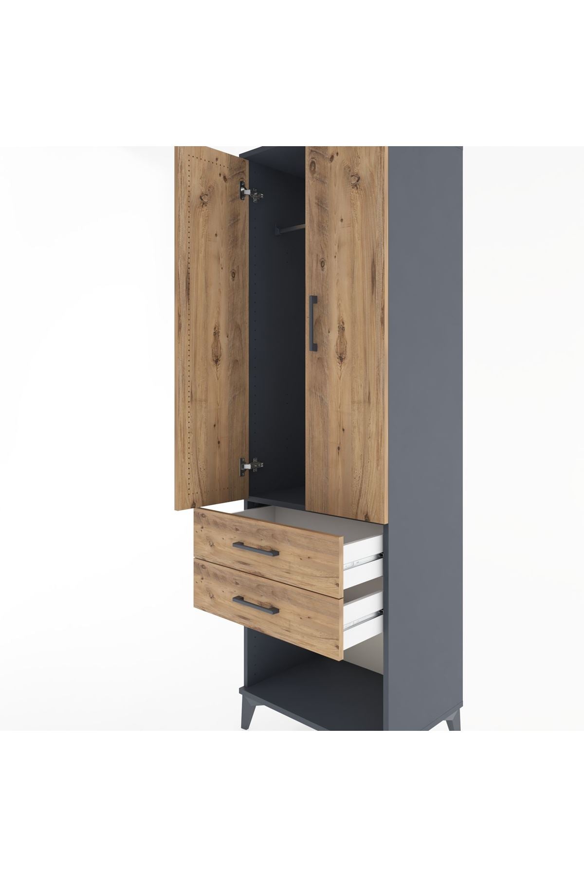 Hyperion Dolap Tek Raflı 2 Çekmeceli Tek Askılı 60x44x195 Antrasit-Çam