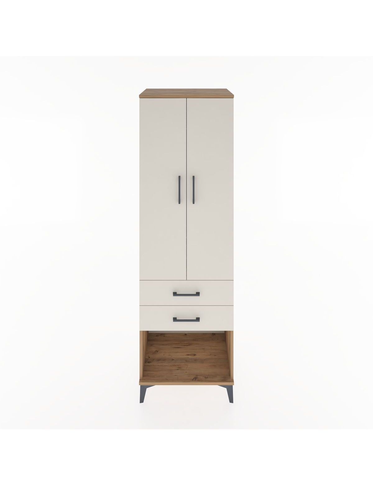 Hyperion Dolap Tek Raflı 2 Çekmeceli Tek Askılı 60x44x195 Çam-Aytaşı