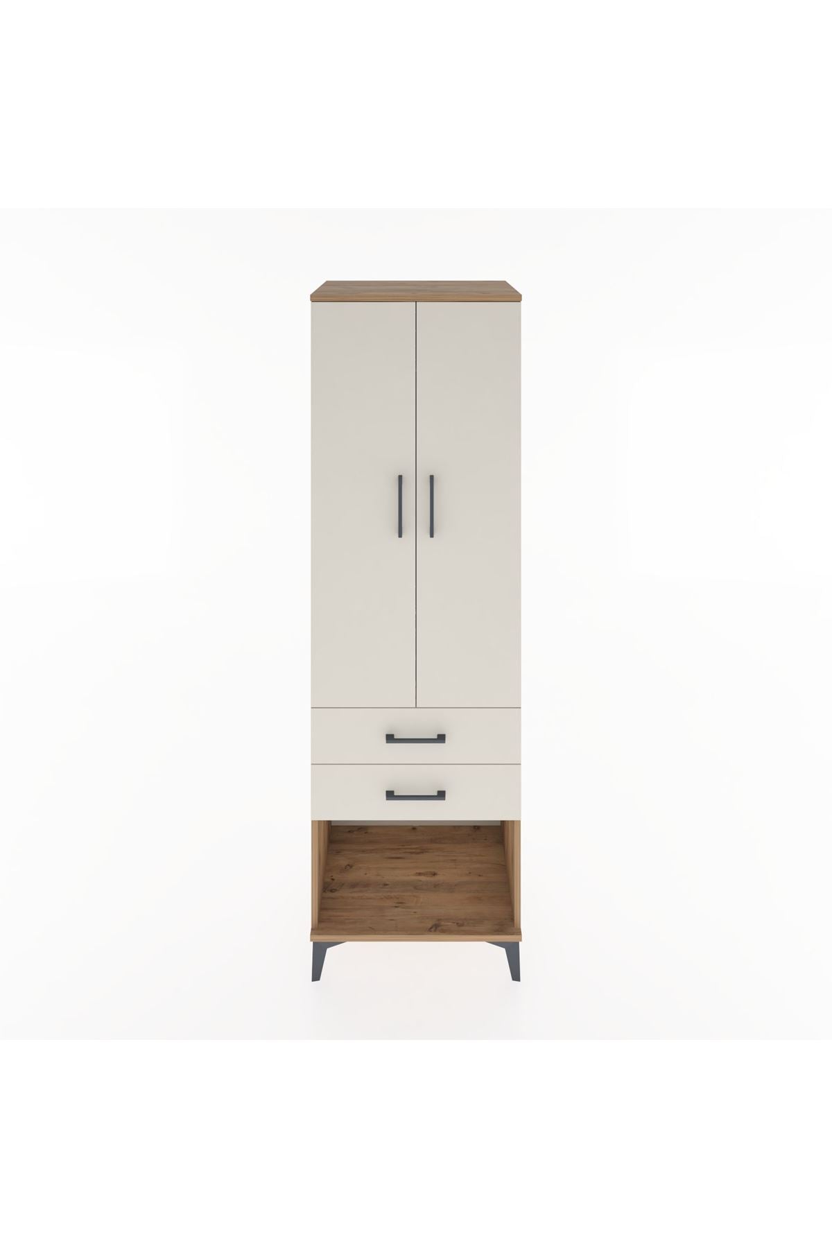 Hyperion Dolap Tek Raflı 2 Çekmeceli Tek Askılı 60x44x195 Çam-Aytaşı