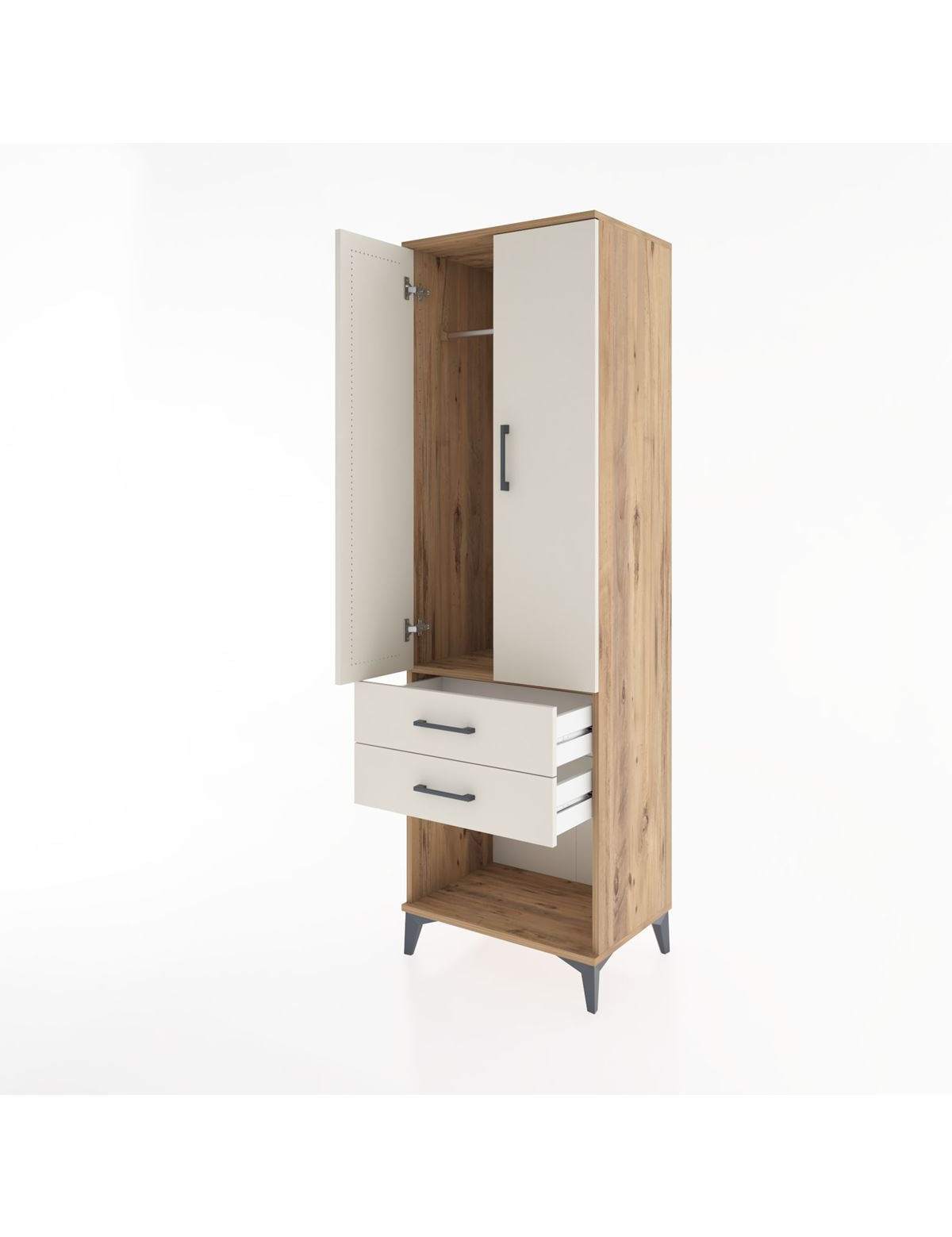 Hyperion Dolap Tek Raflı 2 Çekmeceli Tek Askılı 60x44x195 - S59M109V7B