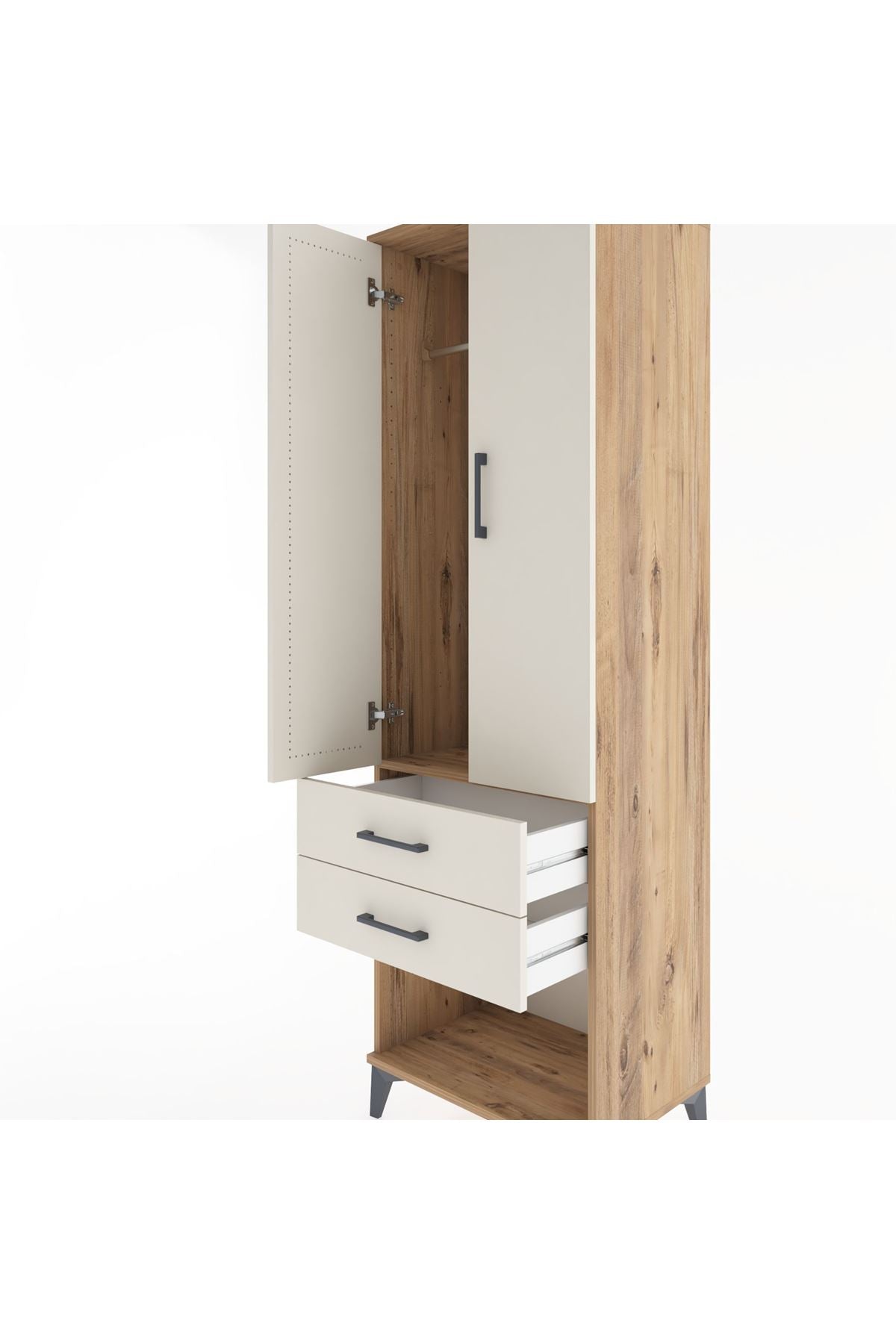 Hyperion Dolap Tek Raflı 2 Çekmeceli Tek Askılı 60x44x195 Çam-Aytaşı