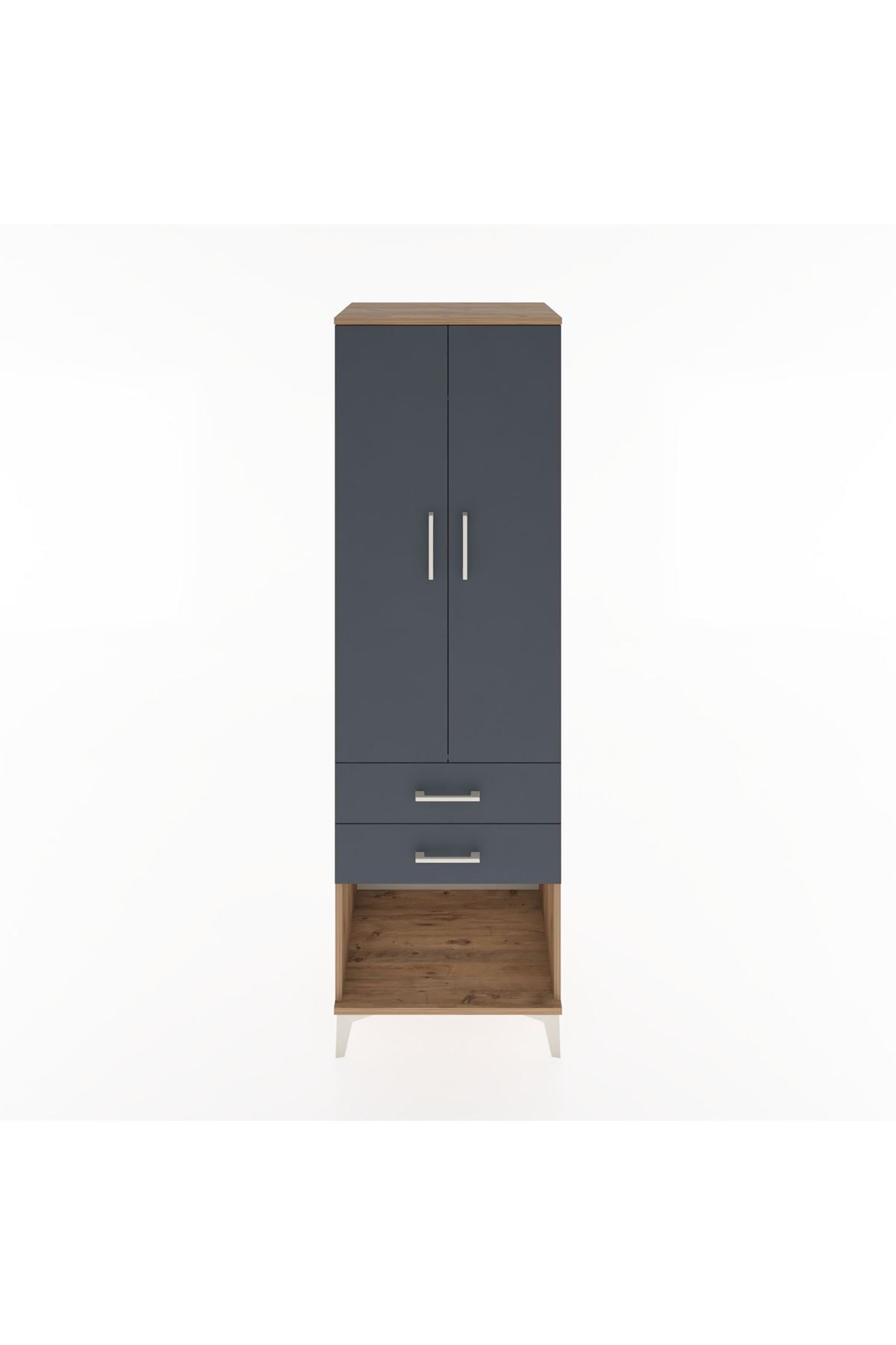 Hyperion Dolap Tek Raflı 2 Çekmeceli Tek Askılı 60x44x195 Çam-Antrasit