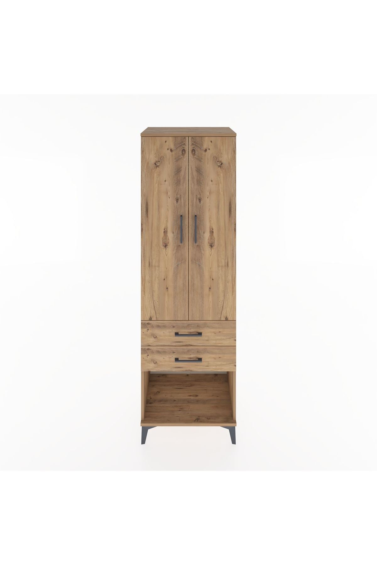 Hyperion Dolap Tek Raflı 2 Çekmeceli Tek Askılı 60x44x195 Çam-Çam