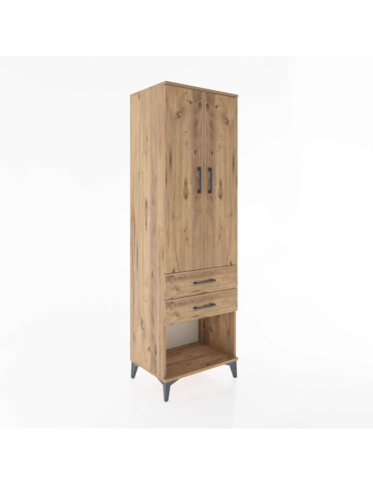 Hyperion Dolap Tek Raflı 2 Çekmeceli Tek Askılı 60x44x195 Çam-Çam