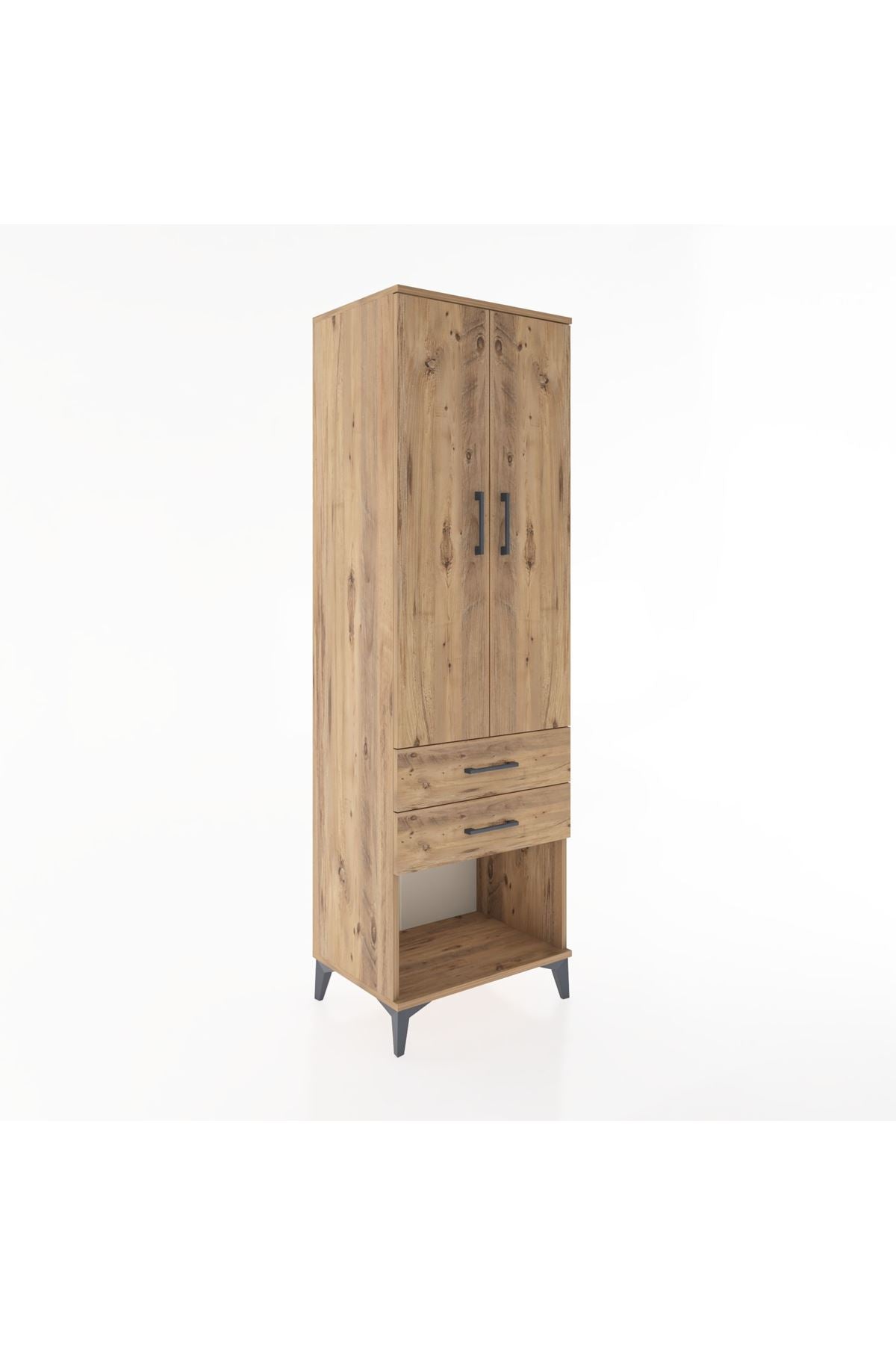 Hyperion Dolap Tek Raflı 2 Çekmeceli Tek Askılı 60x44x195 Çam-Çam