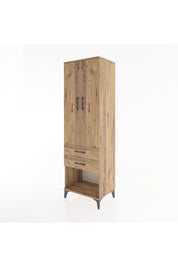 Hyperion Dolap Tek Raflı 2 Çekmeceli Tek Askılı 60x44x195 Çam-Çam