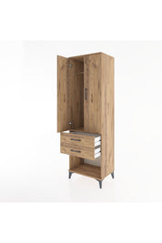 Hyperion Dolap Tek Raflı 2 Çekmeceli Tek Askılı 60x44x195 Çam-Çam