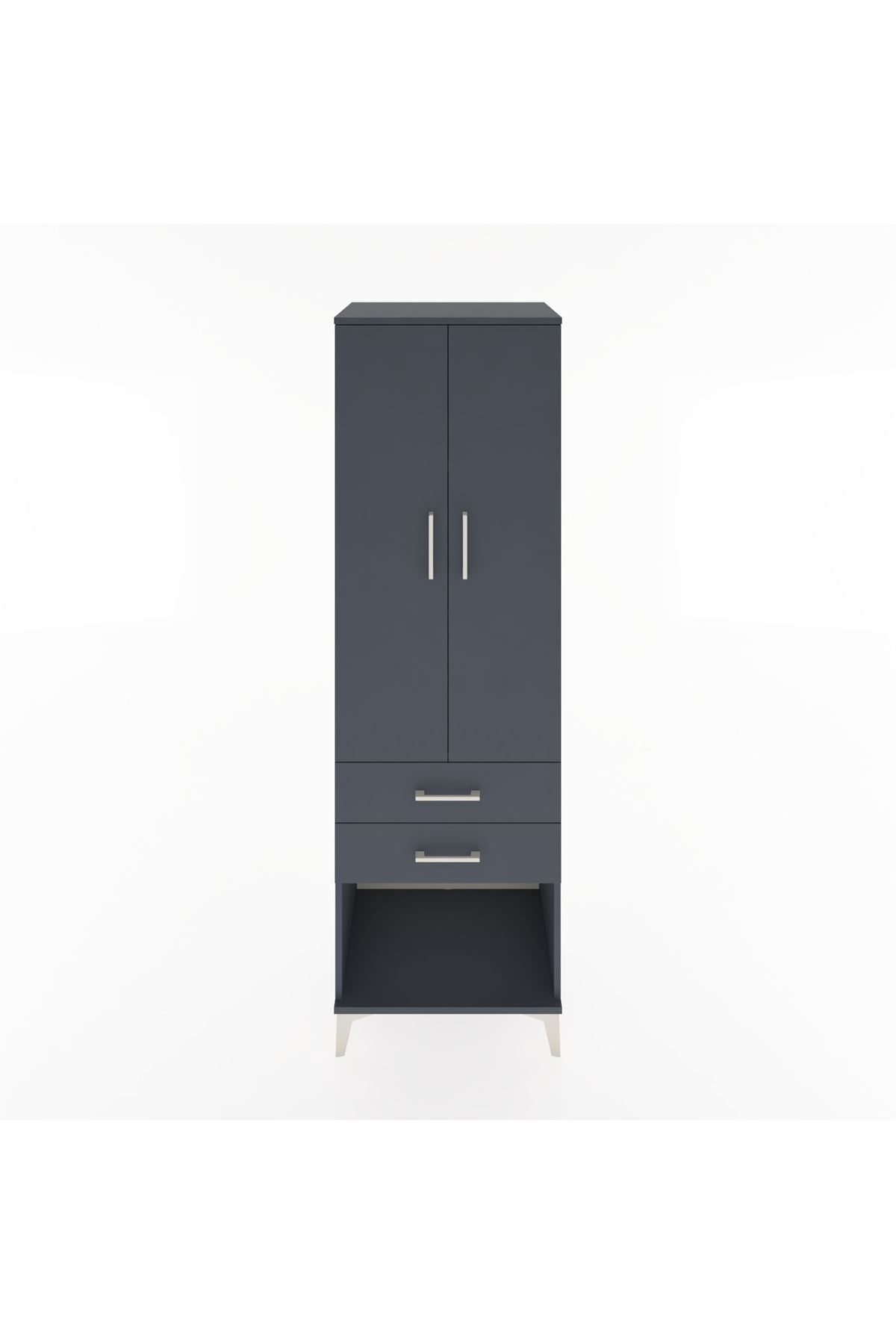 Hyperion Dolap 3 Raflı 2 Çekmeceli 2 Kapaklı 60x44x195 Antrasit-Antrasit